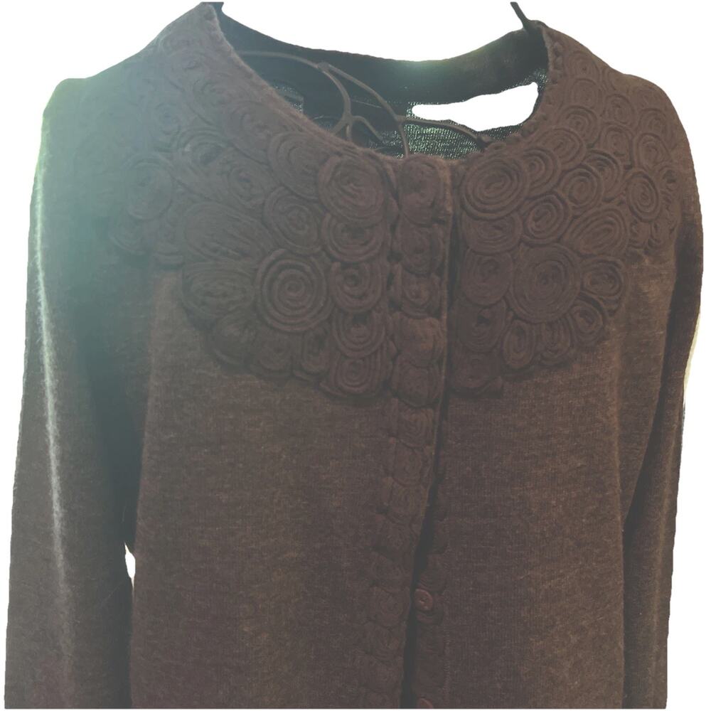 Marisa Christina Gray 100% Italian Merino Wool Cardigan Size S CottageGrannycore
